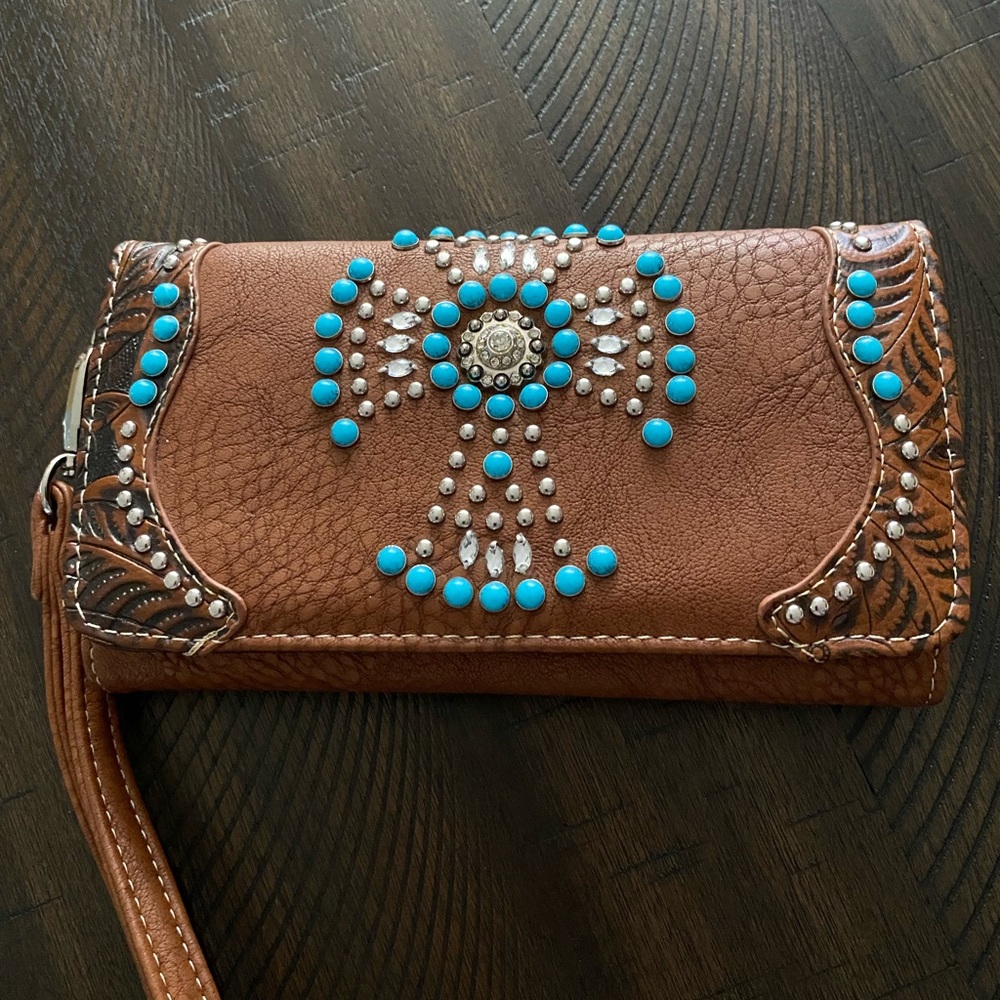 Brown and Blue Embellished Women's Clutch
